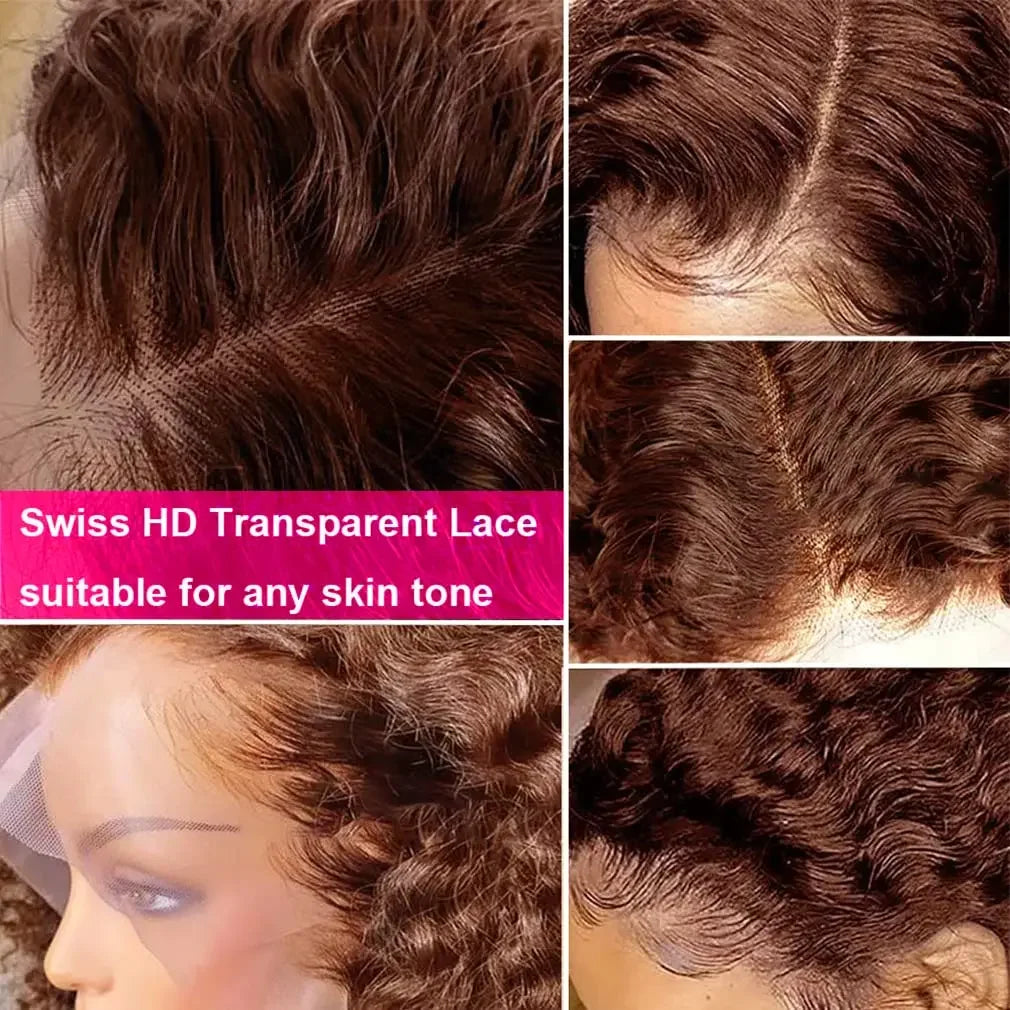 Chocolate Brown Curly Lace Front Human Hair Wigs 13x4 13x6 Brazilian Deep Wave Transparent HD Lace Frontal Wig 4x4 Bleached Wigs