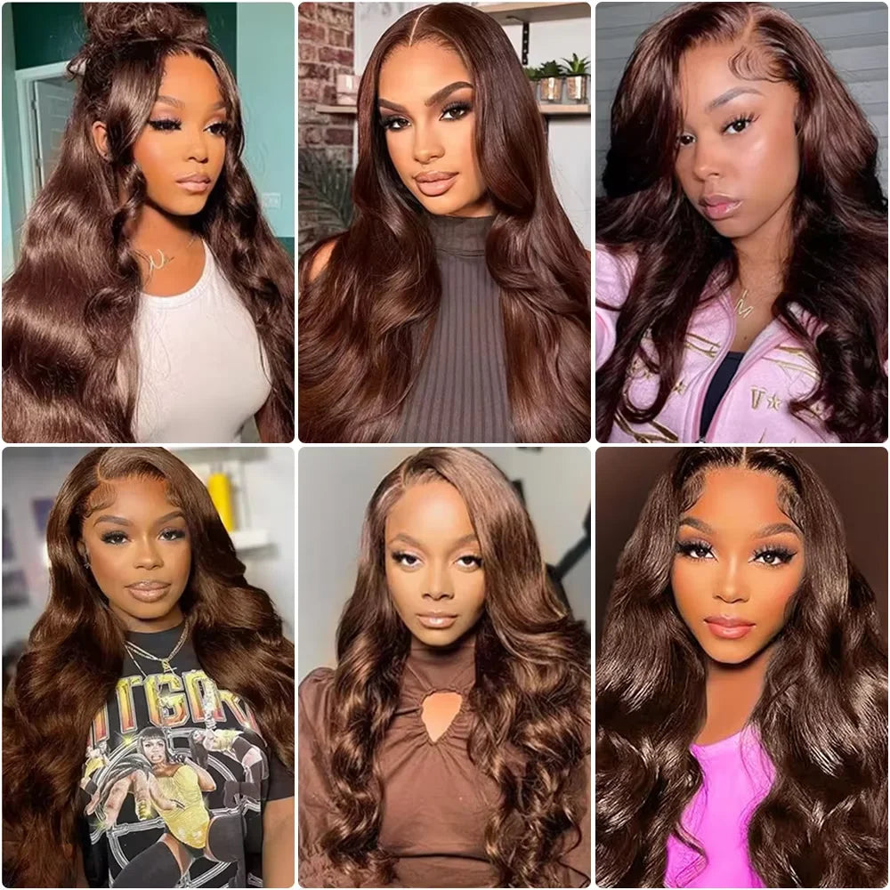 HD 200% 30 36 Inches Chocolate Brown Body Wave 13x6 Lace Front Human Hair Wigs 13x4 Lace Frontal Wig Brazilian Remy Hair Wig