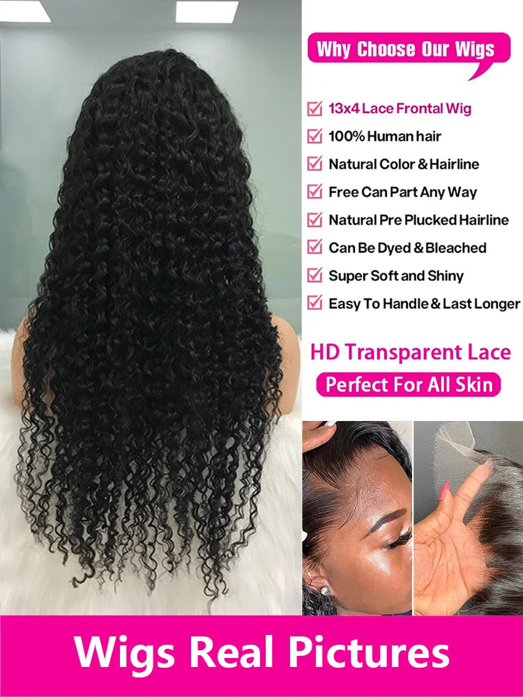 Water Deep Wave 13x6 13x4 Transparent HD Lace Front Curly ≥98% Human Hair Wig 360 Pre Plucked Lace Frontal Wigs For Black Women