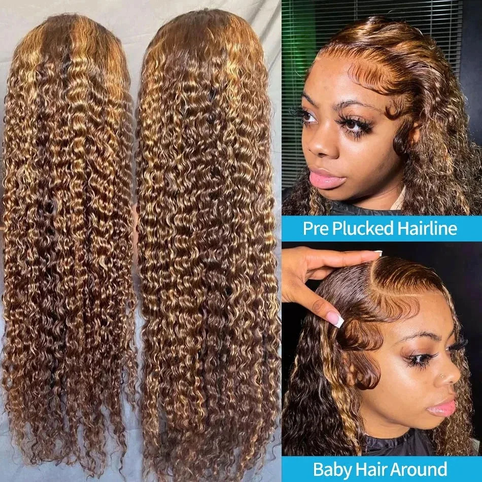 Ombre Highlight Wigs Human Hair Curly Loose Deep Wave Lace Frontal Wig 4/27 Colored Brazilian 13x4 Lace Front Wigs For Women