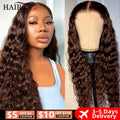 Chocolate Brown Curly Lace Front Human Hair Wigs 13x4 13x6 Brazilian Deep Wave Transparent HD Lace Frontal Wig 4x4 Bleached Wigs