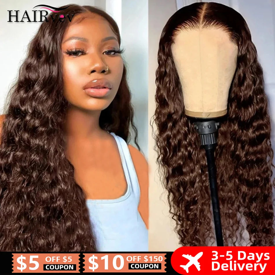 Chocolate Brown Curly Lace Front Human Hair Wigs 13x4 13x6 Brazilian Deep Wave Transparent HD Lace Frontal Wig 4x4 Bleached Wigs