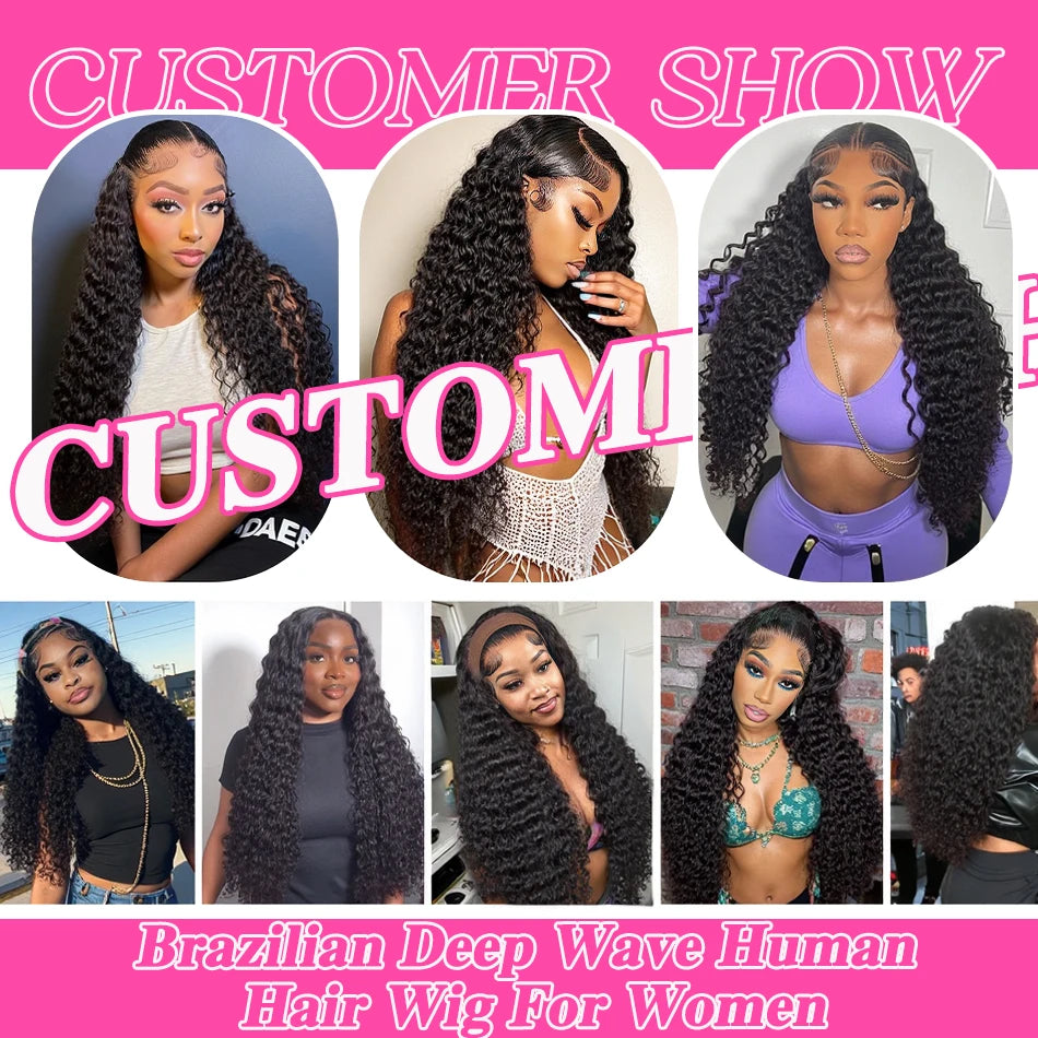 Deep Wave Human Hair Wig 13x6 Hd Lace Frontal Curly Wigs 30 40 Inch 13x4 Loose Water Wave Lace Front Wig For Women 250 Density