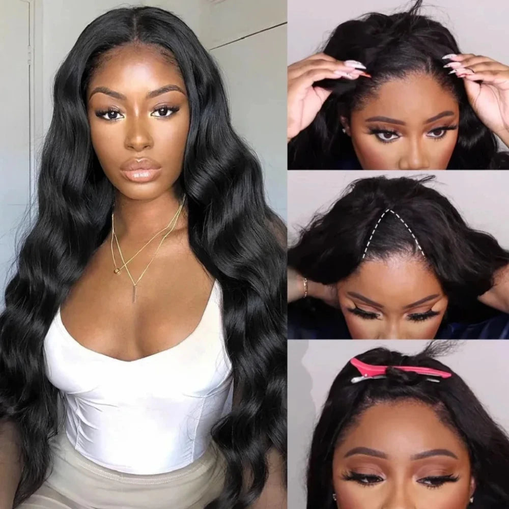 No Leave Out V Part Body Wave Wigs 200% Density Upgrade Machine Brazilian Hair 32 Inches Remy Human Hair Easy Install Natural Hair For Women