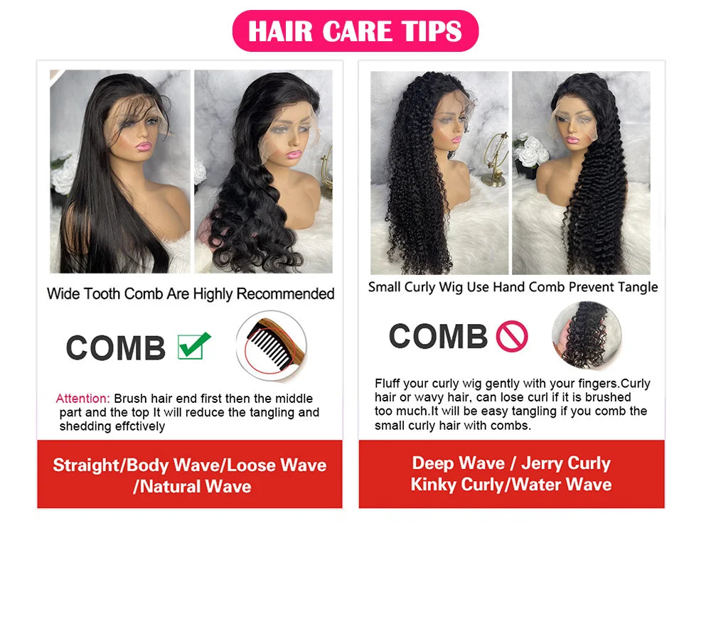 Deep Wave 13x6 HD Transparent Lace Front ≥98% Human Hair Wigs 200% Real Density Curly 13x4 Lace Frontal Wigs Women Wet And Wavy