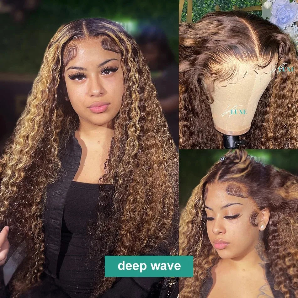 Ombre Highlight Wigs Human Hair Curly Loose Deep Wave Lace Frontal Wig 4/27 Colored Brazilian 13x4 Lace Front Wigs For Women