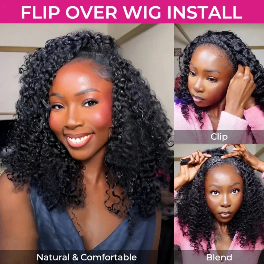 32 Inch Kinky Curly Half Wig Remy Hair 200% Density Machine Remy Human Hair No Leave Out Curly Wigs Upgrade Clip In Half Wigs For Women