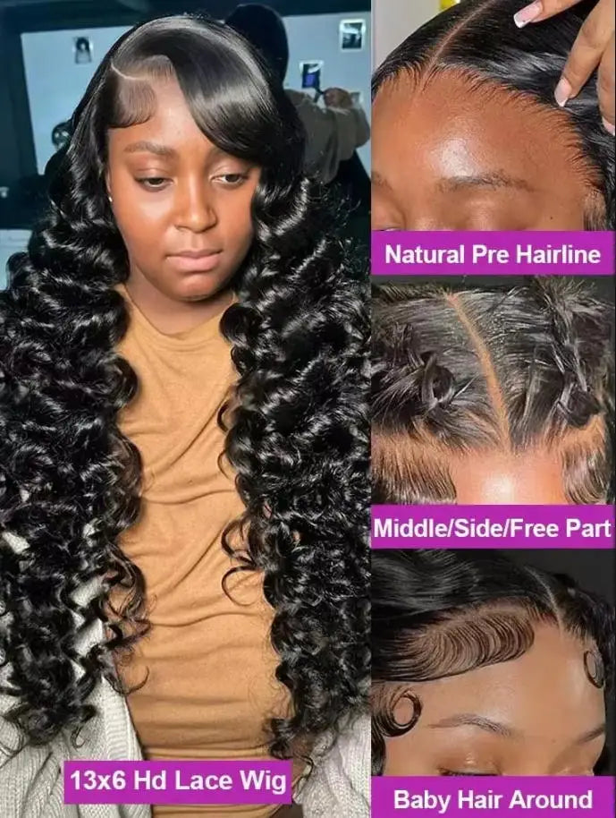 13x6 Lace Front Human Hair Wigs 40 42 Inch HD Loose Deep Wave Brazilian Curly Water Wavy 13x4 Lace Frontal Wigs For Women 250%