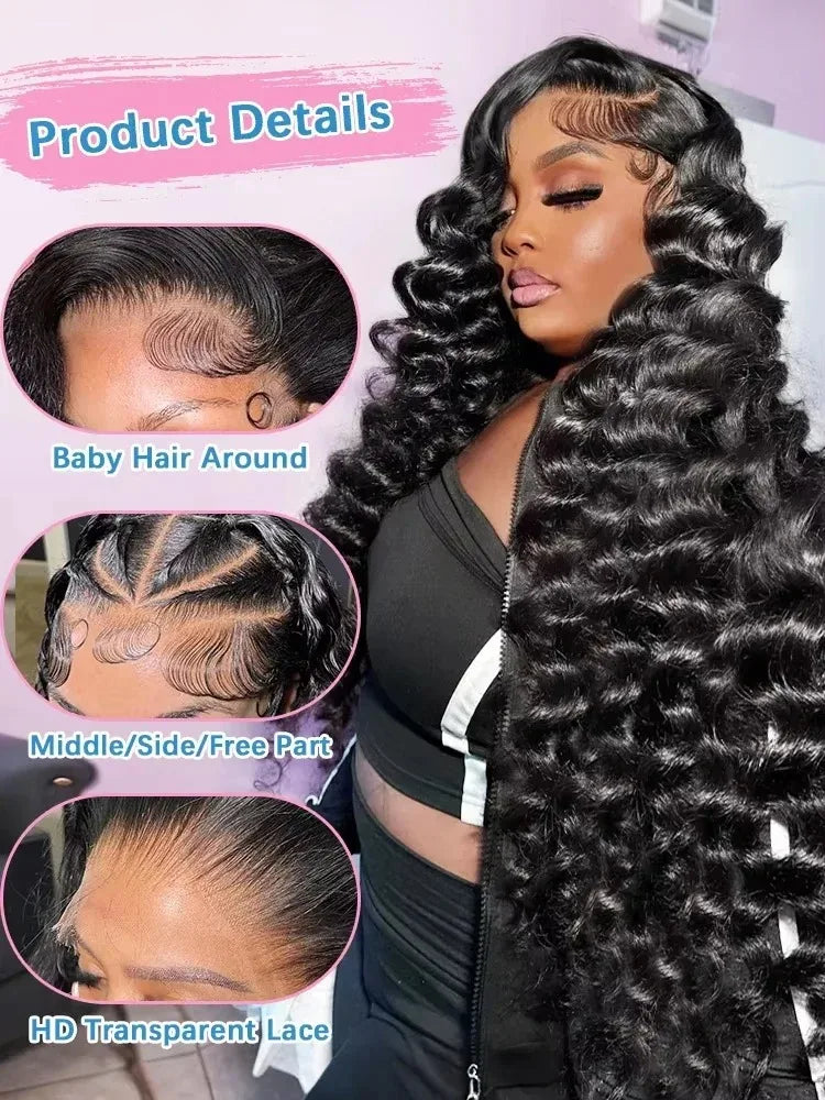 13x6 Lace Front Human Hair Wigs 40 42 Inch HD Loose Deep Wave Brazilian Curly Water Wavy 13x4 Lace Frontal Wigs For Women 250%