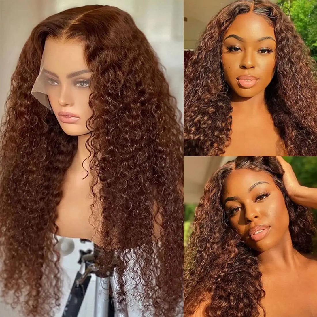 HD Chocolate Brown Curly Human Hair Wigs For Women 13x4 13x6 Deep Wave Lace Frontal Wigs Pre Plucked Brown Brazilian Human Hair