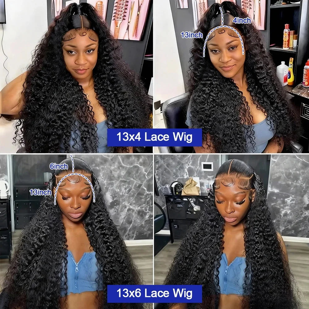 Deep Wave 13x6 HD Transparent Lace Front ≥98% Human Hair Wigs 200% Real Density Curly 13x4 Lace Frontal Wigs Women Wet And Wavy