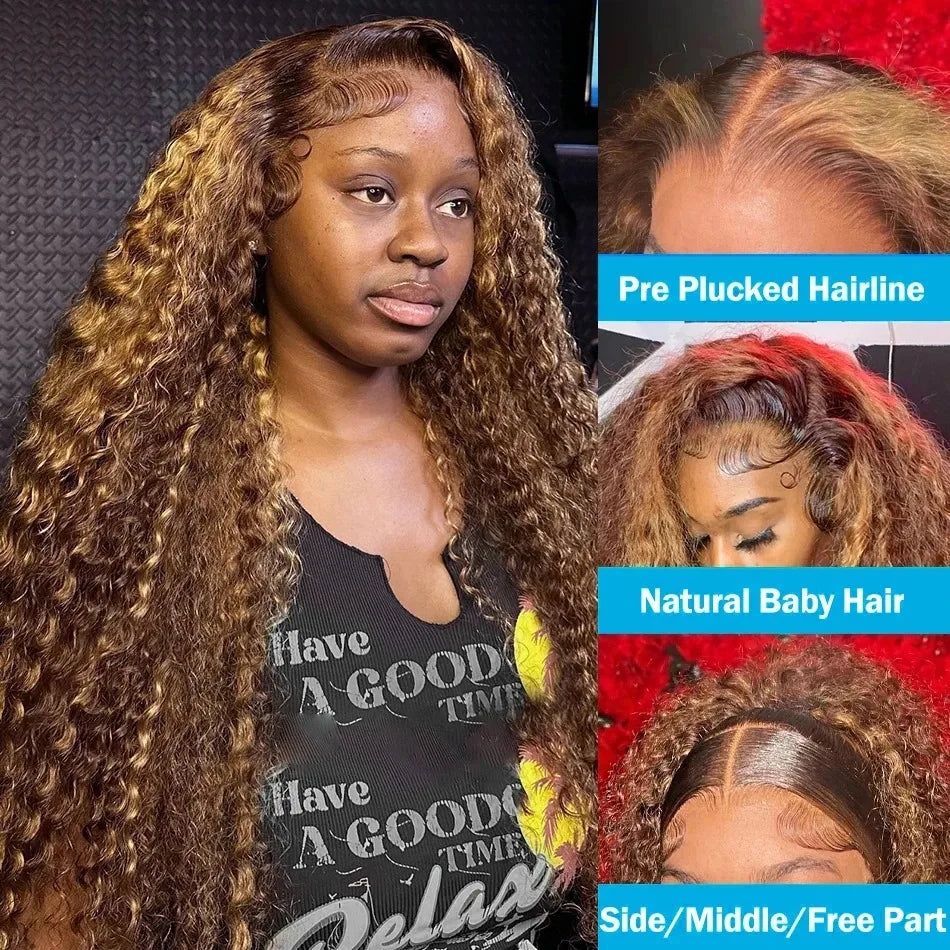 Ombre Highlight Wigs Human Hair Curly Loose Deep Wave Lace Frontal Wig 4/27 Colored Brazilian 13x4 Lace Front Wigs For Women