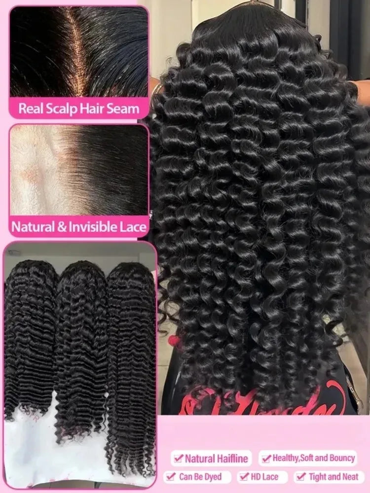 13x6 Lace Front Human Hair Wigs 40 42 Inch HD Loose Deep Wave Brazilian Curly Water Wavy 13x4 Lace Frontal Wigs For Women 250%