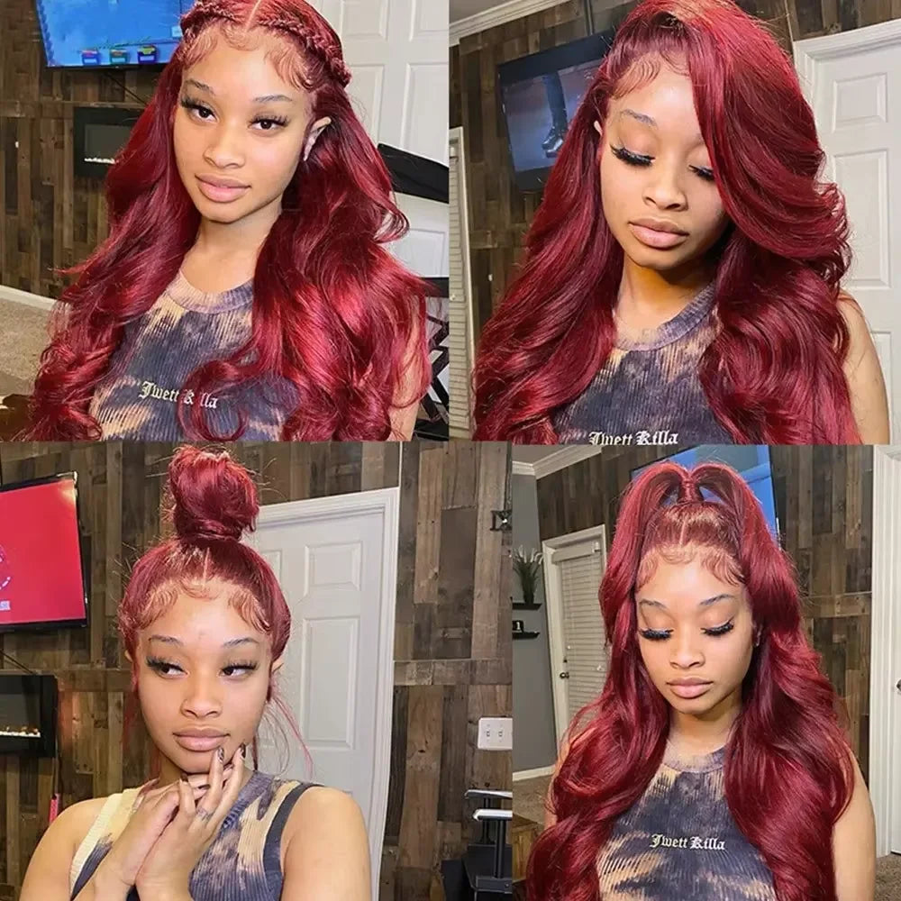 Body Wave Burgundy 99J Red Colored Human Hair Wigs 13x6 HD Lace Frontal Wig Red 13x4 HD Lace Front Wig Human Hair Wigs