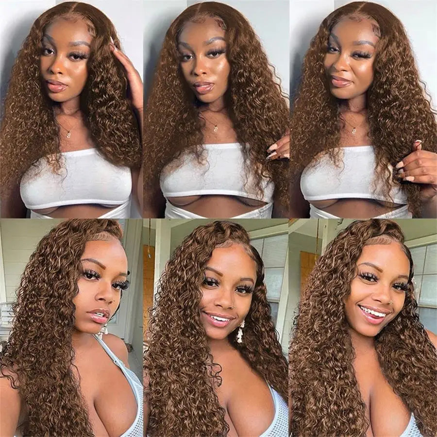 Chocolate Brown Curly Lace Front Human Hair Wigs 13x4 13x6 Brazilian Deep Wave Transparent HD Lace Frontal Wig 4x4 Bleached Wigs