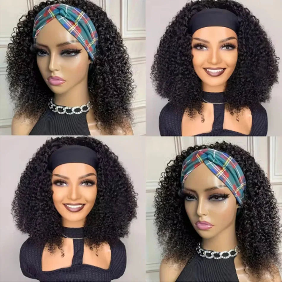 Brazilian Kinky Curly Headband Wigs Wear And Go Glueless Human Hair Wig Full Machine Made Short Bob Curly Wigs For Women 250%