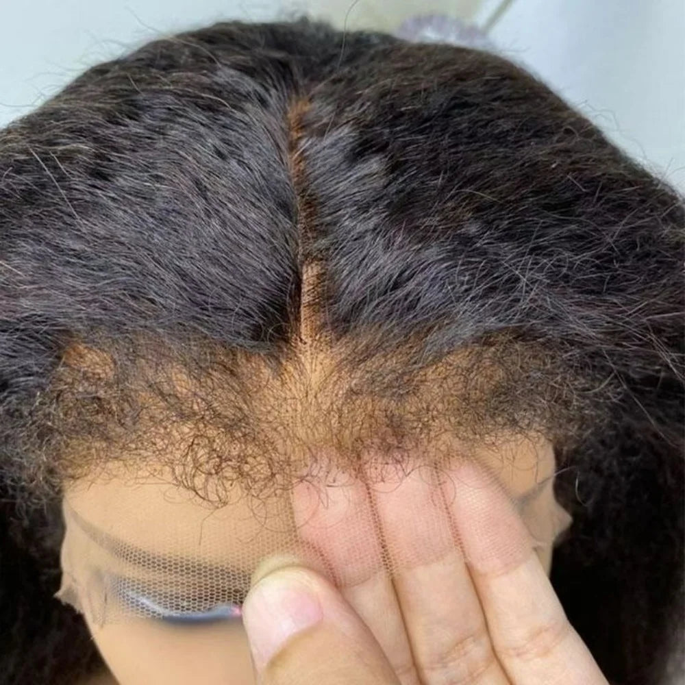 4C Curly Edges Kinky Straight Human Hair Wig 13X4 HD Transarent Lace Frontal Human Hair Wig Wear And Go Glueless Human Hair Wigs