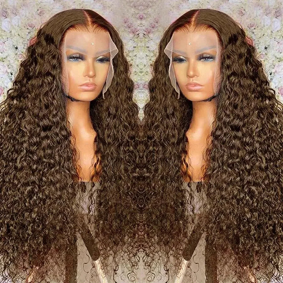 Chocolate Brown Curly Lace Front Human Hair Wigs 13x4 13x6 Brazilian Deep Wave Transparent HD Lace Frontal Wig 4x4 Bleached Wigs