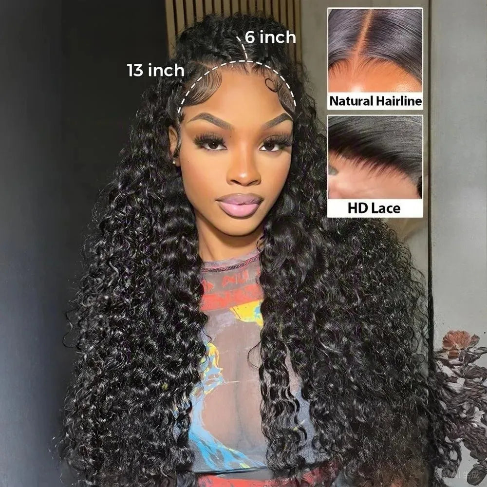 34 Inch Jerry Curly Virgin Human Hair Wig Natural Black 13x4 HD Transparent Lace Front Wig Pre Trimmed Natural Hairline Wigs