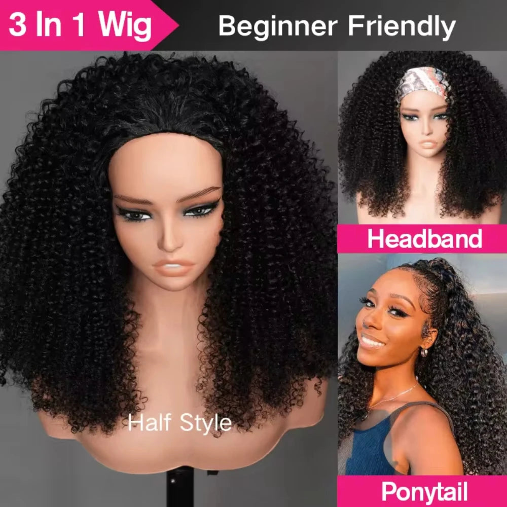 32 Inch Kinky Curly Half Wig Remy Hair 200% Density Machine Remy Human Hair No Leave Out Curly Wigs Upgrade Clip In Half Wigs For Women