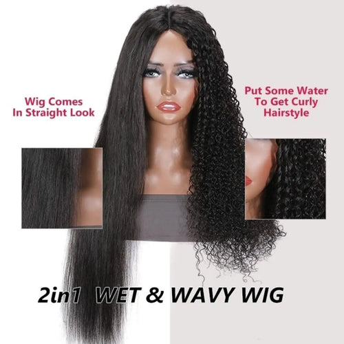 2-In-1 Straight To Water Wave Dream Curl Glueless 100% Human Hair Wig With Drawstring 13x4 13x6 Full HD Lace Frontal Wigs