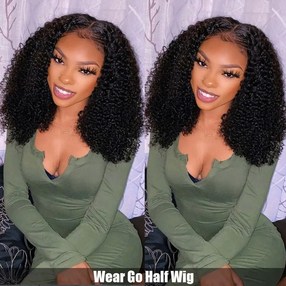 32 Inch Kinky Curly Half Wig Remy Hair 200% Density Machine Remy Human Hair No Leave Out Curly Wigs Upgrade Clip In Half Wigs For Women