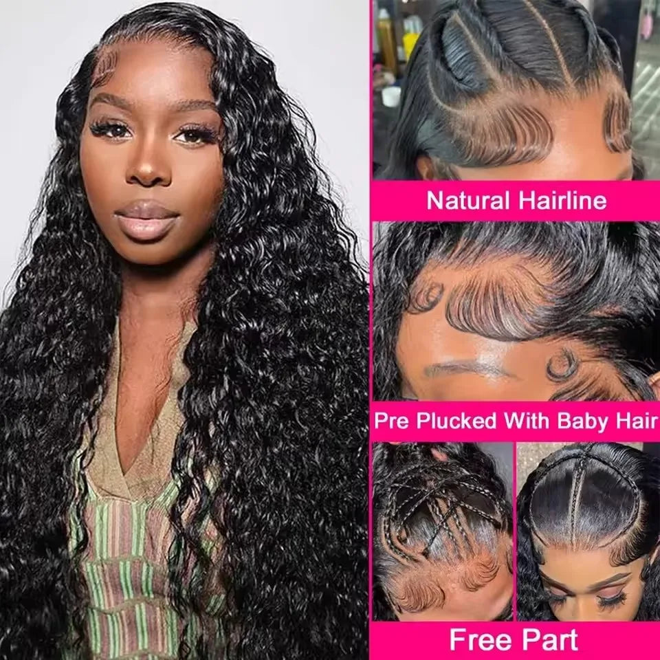 Water Deep Wave 13x6 13x4 Transparent HD Lace Front Curly ≥98% Human Hair Wig 360 Pre Plucked Lace Frontal Wigs For Black Women