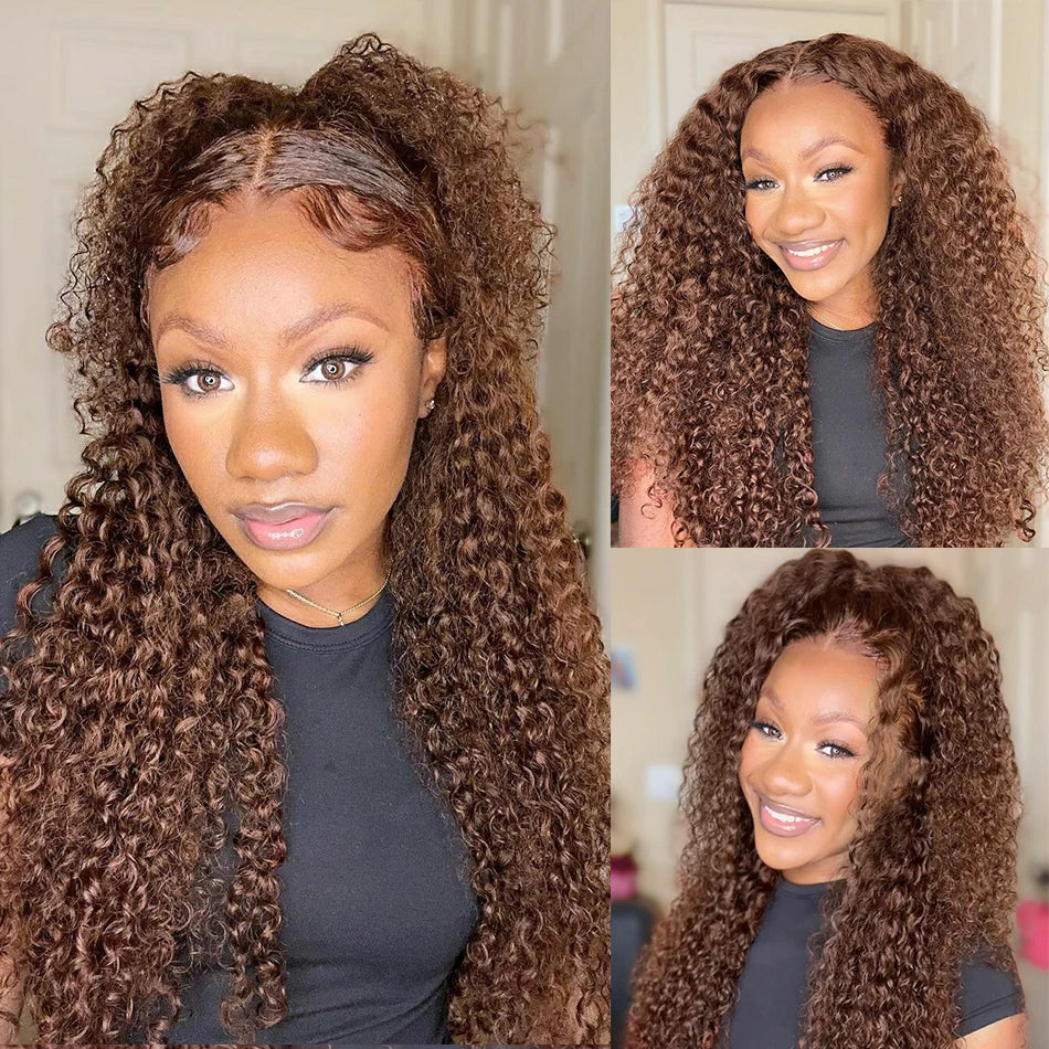 Chocolate Brown Curly Lace Front Human Hair Wigs 13x4 13x6 Brazilian Deep Wave Transparent HD Lace Frontal Wig 4x4 Bleached Wigs