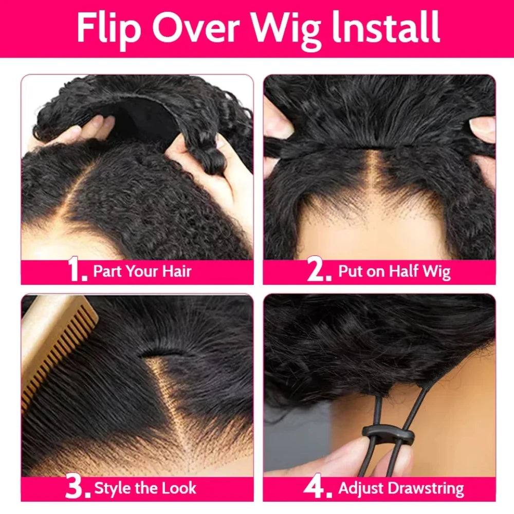 32 Inch Kinky Curly Half Wig Remy Hair 200% Density Machine Remy Human Hair No Leave Out Curly Wigs Upgrade Clip In Half Wigs For Women