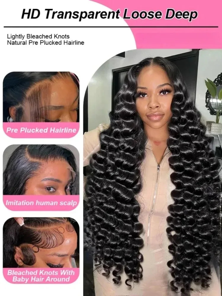 13x6 Lace Front Human Hair Wigs 40 42 Inch HD Loose Deep Wave Brazilian Curly Water Wavy 13x4 Lace Frontal Wigs For Women 250%