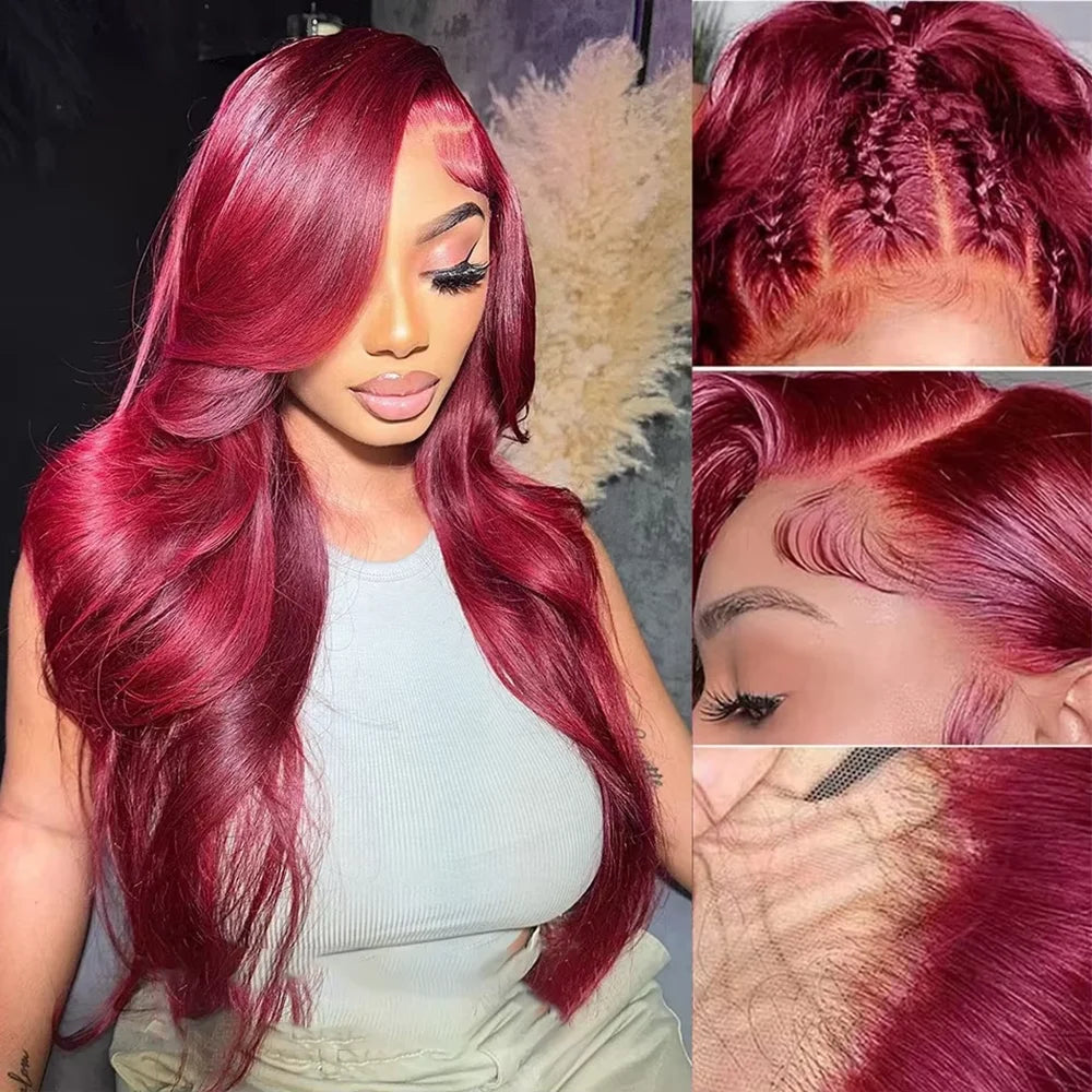 Body Wave Burgundy 99J Red Colored Human Hair Wigs 13x6 HD Lace Frontal Wig Red 13x4 HD Lace Front Wig Human Hair Wigs
