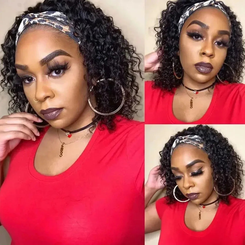 Brazilian Kinky Curly Headband Wigs Wear And Go Glueless Human Hair Wig Full Machine Made Short Bob Curly Wigs For Women 250%