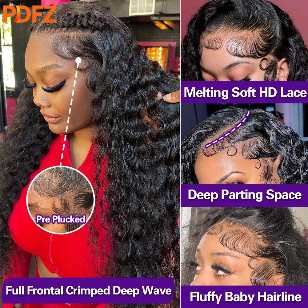 Deep Wave Wigs 13X4 HD Lace Front Human Hair Wig 42 Inch Long Curly Lace Front Human Hair Wig Pre Plucked Human Hair Wigs