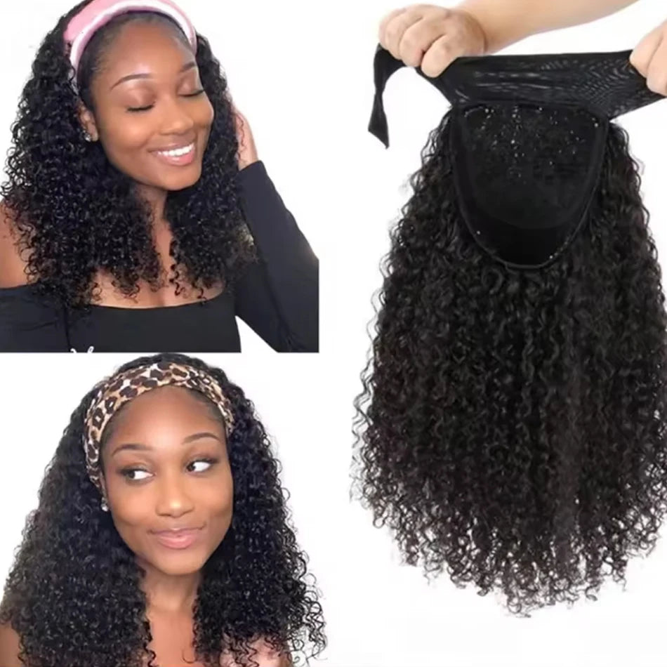 Brazilian Kinky Curly Headband Wigs Wear And Go Glueless Human Hair Wig Full Machine Made Short Bob Curly Wigs For Women 250%