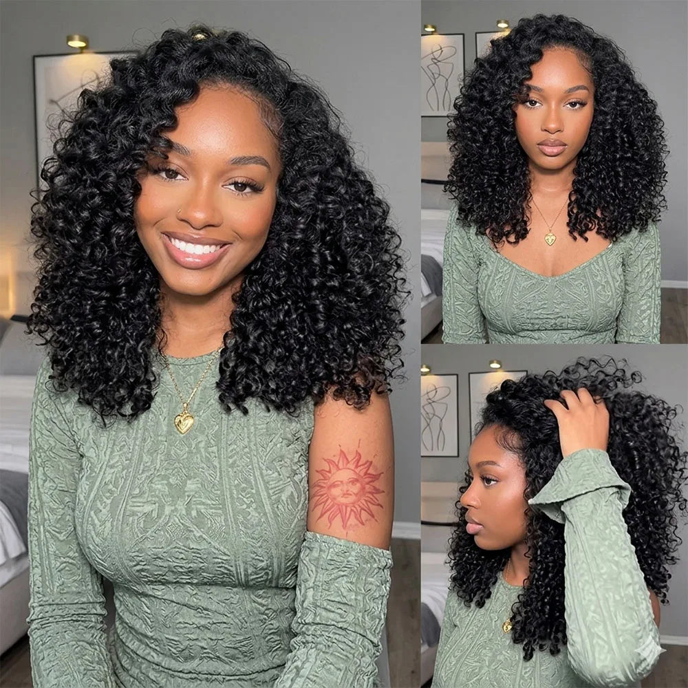 250% Vietnamese Burmese Curly Half Glueless Wigs Clip Ins Flip Over 3 IN 1 Burmese Curly Half Wig With Drawstring Human Hair Wig