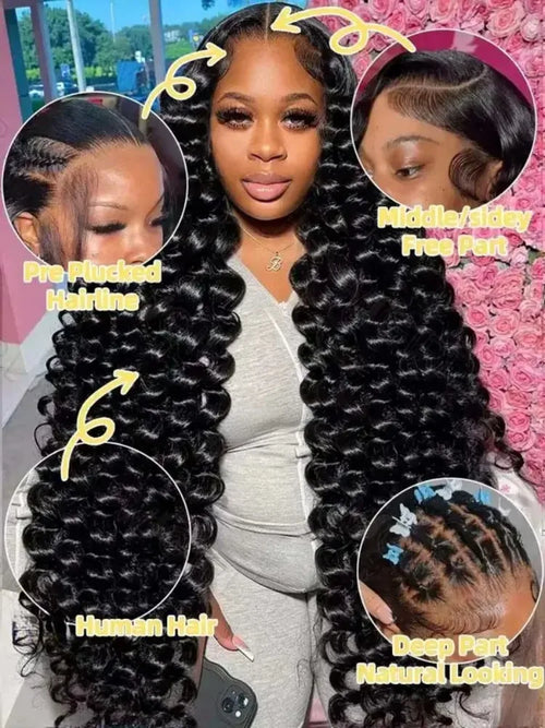 13x6 Lace Front Human Hair Wigs 40 42 Inch HD Loose Deep Wave Brazilian Curly Water Wavy 13x4 Lace Frontal Wigs For Women 250%