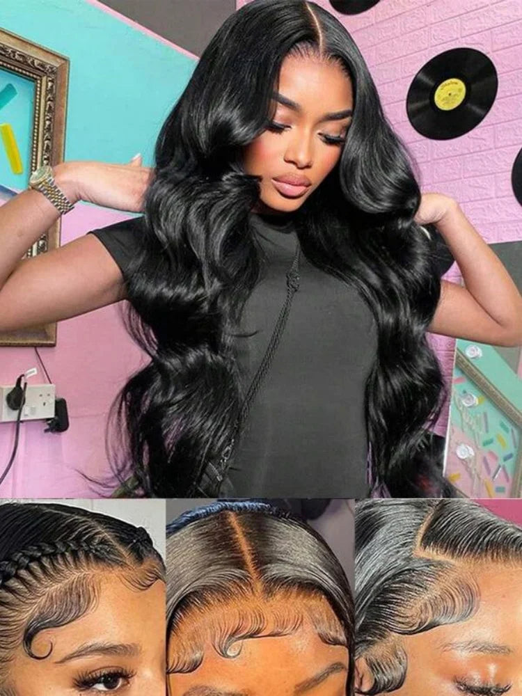 Glueless 13x6 Body Wave Human Hair Wigs Pre Plucked 40 Inches 250% Density HD Lace Front Wigs Human Hair Body Wave Natural Black