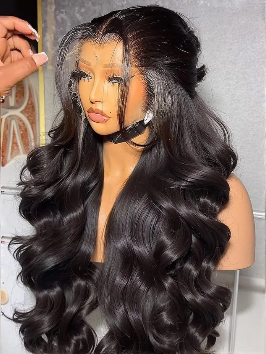 Glueless 13x6 Body Wave Human Hair Wigs Pre Plucked 40 Inches 250% Density HD Lace Front Wigs Human Hair Body Wave Natural Black