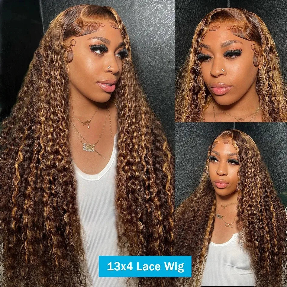 Ombre Highlight Wigs Human Hair Curly Loose Deep Wave Lace Frontal Wig 4/27 Colored Brazilian 13x4 Lace Front Wigs For Women