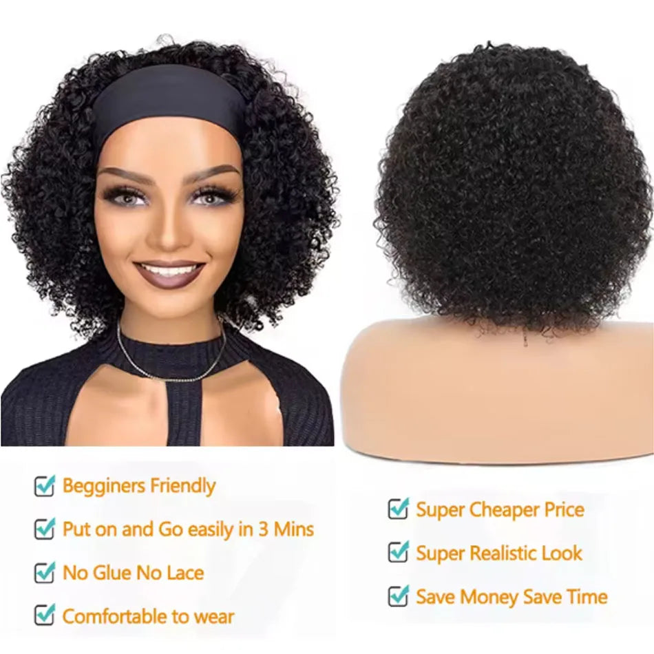 Brazilian Kinky Curly Headband Wigs Wear And Go Glueless Human Hair Wig Full Machine Made Short Bob Curly Wigs For Women 250%