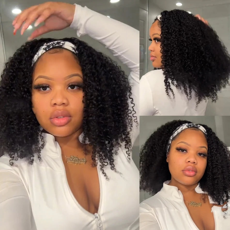 Brazilian Kinky Curly Headband Wigs Wear And Go Glueless Human Hair Wig Full Machine Made Short Bob Curly Wigs For Women 250%