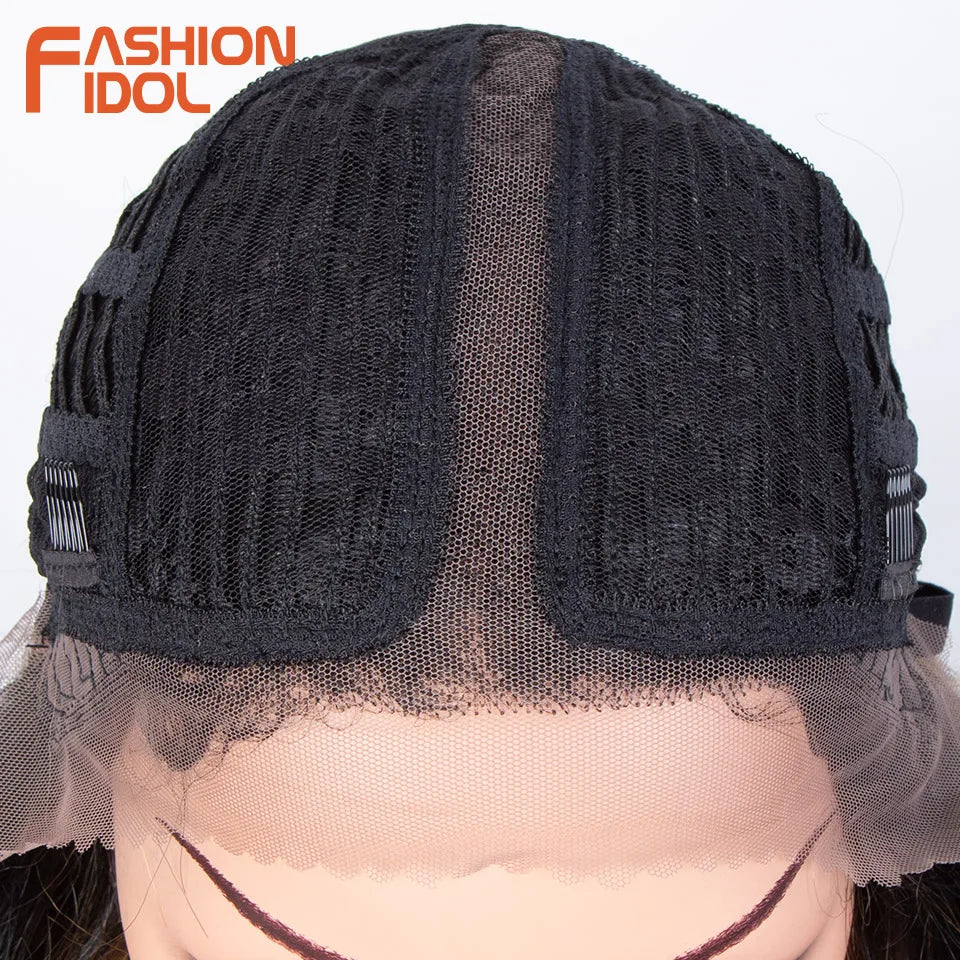 FASHION IDOL 42inch/105cm Super Long Lace Front Wigs Water Wavy Curly Hair Synthetic Wigs For Women Ombre Blonde Wigs Cosplay