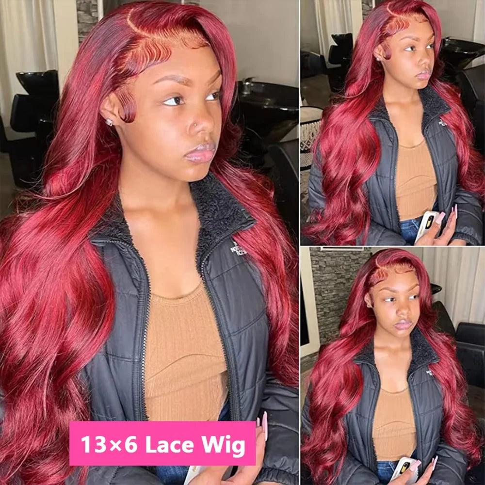 Body Wave Burgundy 99J Red Colored Human Hair Wigs 13x6 HD Lace Frontal Wig Red 13x4 HD Lace Front Wig Human Hair Wigs