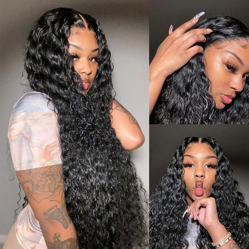 250 Density Deep Wave Wig Human Hair Brazilian Transparent 13x6 Hd Lace Frontal Wig 30 36 40 Inch 360 Full Curly Wigs For Women