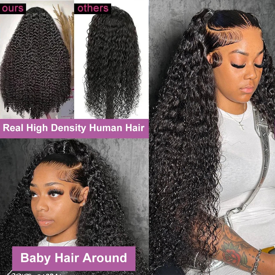 250 Density Deep Wave Wig Human Hair Brazilian Transparent 13x6 Hd Lace Frontal Wig 30 36 40 Inch 360 Full Curly Wigs For Women