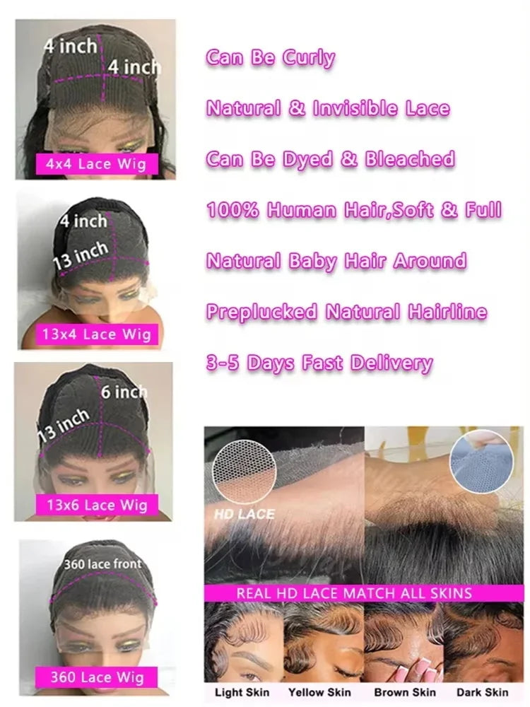 Deep Wave 13x6 HD Transparent Lace Front ≥98% Human Hair Wigs 200% Real Density Curly 13x4 Lace Frontal Wigs Women Wet And Wavy