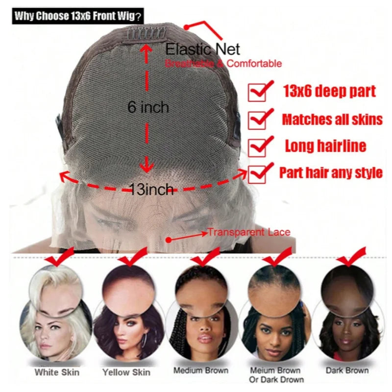 Glueless 13x6 Body Wave Human Hair Wigs Pre Plucked 40 Inches 250% Density HD Lace Front Wigs Human Hair Body Wave Natural Black